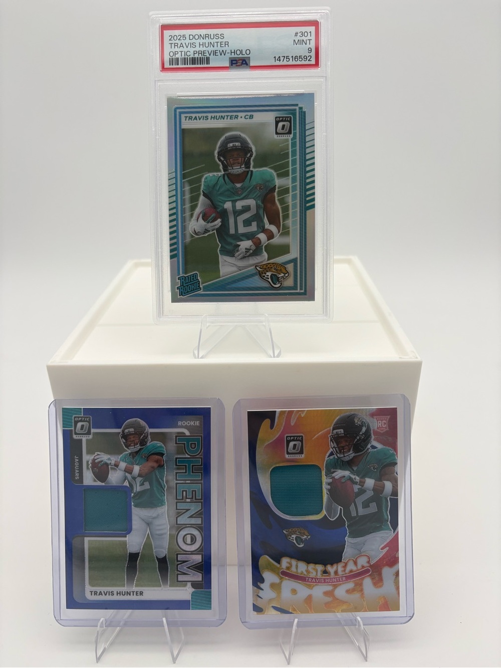 Travis Hunter 3-Card Lot 🔥 Donruss Optic Holo PSA 9 & Two Rookie Patch Inserts 🔥